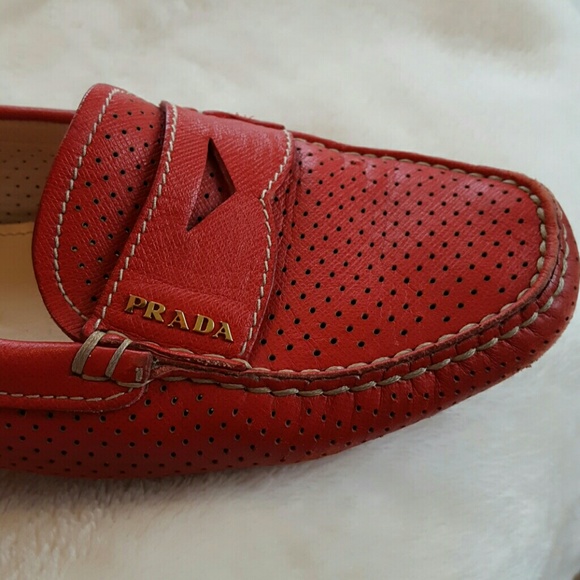 Red Prada leather driving shoes (floats) Authentic - Picture 3 of 4
